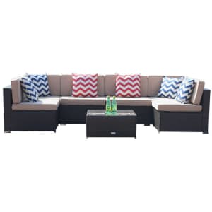 Eclife Rattan Wicker 7-Piece Sectional Sofa Set for $477