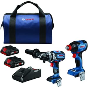 BOSCH GXL18V-227B25 18V 2-Tool Combo Kit with Connected-Ready Two-In-One 1/4 In. and 1/2 In. Impact for $299