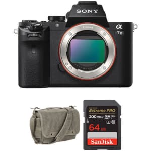 Sony Alpha a7 IIK E-mount Mirrorless Camera with spare battery, camera bag, and 64GB SD Card for $898