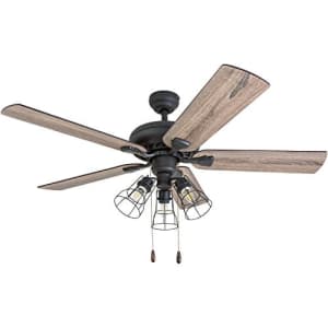 Prominence Home Lincoln Woods, 52 Inch Industrial Style LED Ceiling Fan with Light, Pull Chain, for $105