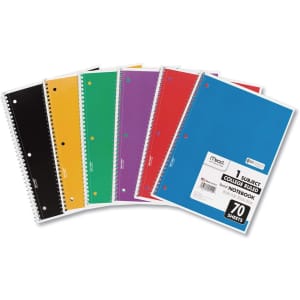 Mead 70-Sheet Spiral Notebook 6-Pack for $8