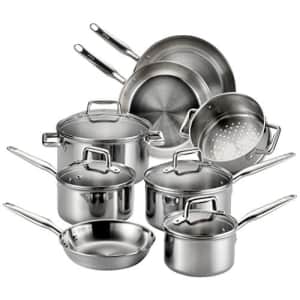 T-fal Stainless Steel Cookware, Multi-Clad, Dishwasher Safe and Oven Safe Cookware Set, Tri-Ply for $185 T-fal Stainless Steel Cookware, Multi-Clad, Dishwasher Safe and Oven Safe Cookware Set, Tri-Ply for $185
