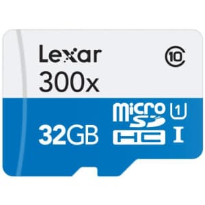 Lexar High-Performance MicroSDHC 300x 32GB UHS-I/U1 w/Adapter Flash Memory Card - LSDMI32GBB1NL300A for $10
