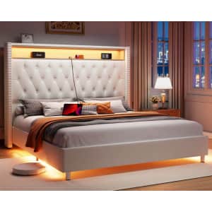 Wade Logan Ashaya Lighted Wingback Queen Storage Bed for $290