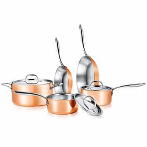 NutriChef 8 Pcs. Stainless Steel Kitchenware Pots & Pans Set Stylish Kitchen Cookware w/Cast SS for $59