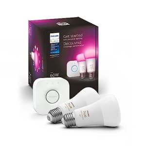Philips Hue White and Color Ambiance Smart Light Starter Kit, Includes (2) 60W A19 Smart Bulbs with for $90