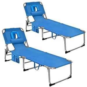 GYMAX Tanning Chair, Folding Beach Lounger with Face Arm Hole, Adjustable Backrest, Side Pocket, for $166