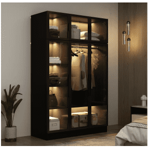 Glass Door Wood Armoire w/ LED Lighting for $383 Glass Door Wood Armoire w/ LED Lighting for $383