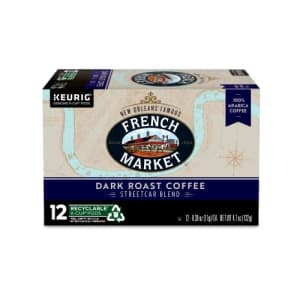 French Market Coffee, St. Charles Blend, Single Serve Coffee K-Cup Pods, Dark Roast, 12 Count for $11