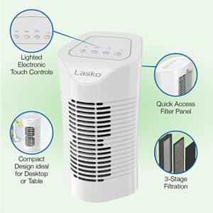 Lasko HF11200 Desktop Air Purifier for Home, Office, Bedroom, Dorm and Small Rooms 3-Stage for $21