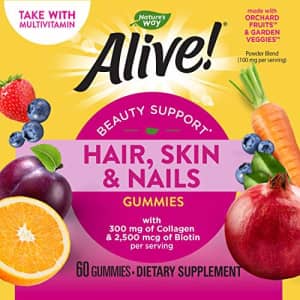 Nature's Way Natures Way Alive! Hair, Skin & Nails Gummies, Collagen & Biotin, Antioxidant Vitamins C & E, for $25