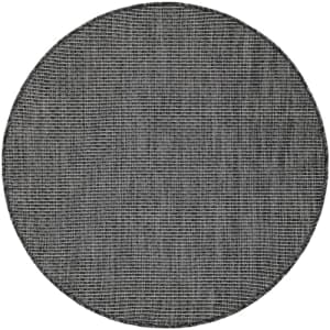Unique Loom Outdoor Solid Collection Area Rug (3' 3" Round Black/Ivory) for $20
