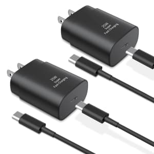 25W USB-C Fast Charger 2-Pack w/ Cables for $5