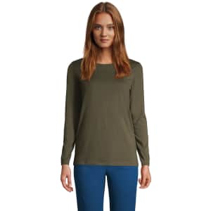 Lands' End Women's Relaxed Supima Cotton Long Sleeve Crewneck T-Shirt for $16