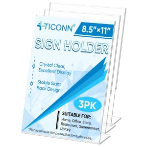 Ticonn 8.5x11" Acrylic Sign Holder 3-Pack for $13
