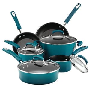 Rachael Ray Brights Nonstick Cookware Pots and Pans Set, 10 Piece, Marine Blue for $140