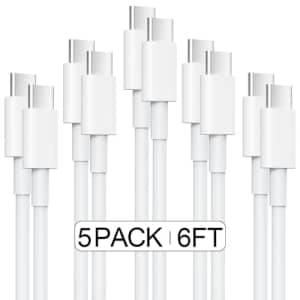 6-Foot 60W USB-C Cable 5-Pack for $5