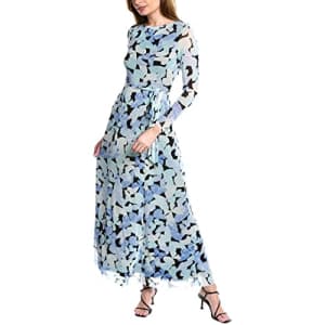 Anne Klein Women's Printed MESH L/S Maxi Dress, Blue Frost Multi for $149