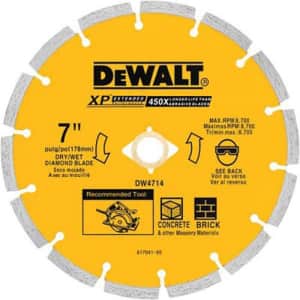 DEWALT DW4714 Industrial 7-Inch Dry Cutting Segmented Diamond Saw Blade woth 5/8-Inch or 7/8-Inch for $35 DEWALT DW4714 Industrial 7-Inch Dry Cutting Segmented Diamond Saw Blade woth 5/8-Inch or 7/8-Inch for $35