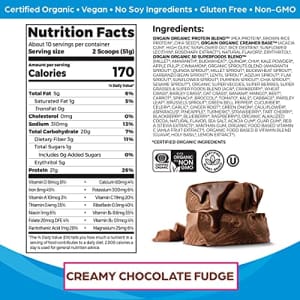 Orgain Organic Protein + Superfoods Powder, Creamy Chocolate Fudge - 21g of Protein, Vegan, Plant for $18