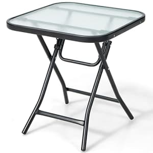 Tangkula Patio Bistro Table, 18" Square Glass Top Side Table with Rustproof Frame, Folding Coffee for $50