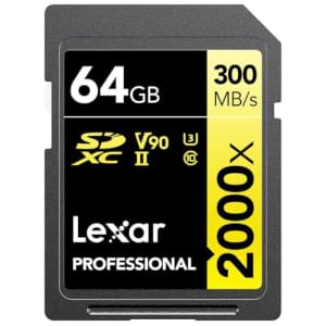 Lexar Professional 2000x 64GB SDXC UHS-II Memory Card, 300MB/s Read, 260MB/s Write, 2-Pack for $95