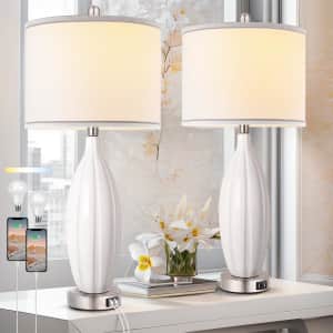 Ceramic Table Lamp 2-Pack w/ USB Ports for $55