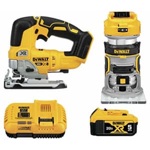 DEWALT 20V MAX Router Tool and Jig Saw, Cordless Woodworking 2-Tool Set with Battery and Charger for $279