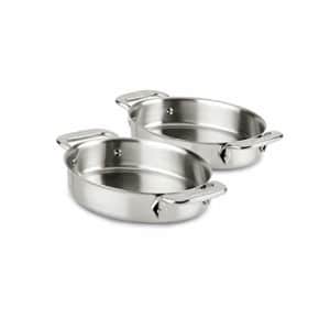 All-Clad 59900 Stainless Steel 7-Inch Oval-Shaped Baker Specialty Cookware Set, 2-Piece, Silver for $57 All-Clad 59900 Stainless Steel 7-Inch Oval-Shaped Baker Specialty Cookware Set, 2-Piece, Silver for $57