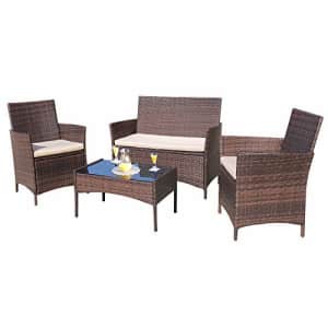Homall 4 Pieces Outdoor Patio Furniture Sets Rattan Chair Wicker Set, Outdoor Indoor Use Backyard for $170