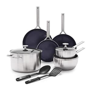 Blue Diamond Cookware Tri-Ply Stainless Steel Ceramic Nonstick, 11 Piece Cookware Pots and Pans for $140