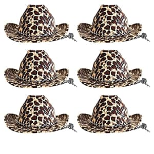 Beistle Leopard Print Cowboy Hats, 6 Pieces One Size Fits Most, Adjustable Chin Strap, Safari Party for $42