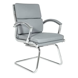 Office Star FL Series Mid Back Faux Leather Visitor's Chair with Padded Loop Arms and Chrome Finish for $250