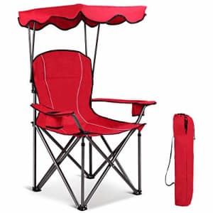 GYMAX Canopy Chair, Portable Folding Beach Pool Chair Lawn Chair with Canopy Two Cup Holders and for $42
