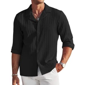 Coofandy Men's Textured Beach Shirt for $11