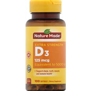 Nature Made Vitamin D3 Dietary Supplement Softgels, 5000 I.U, 100 Count for $17