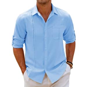 Men's Long Sleeve Cuban Guayabera Shirts for $13