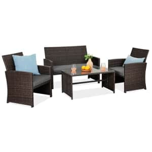 Best Choice Products 4-Piece Outdoor Wicker Patio Conversation Furniture Set for Backyard w/Coffee for $200