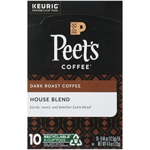 Peet's Coffee House K Cup Coffee Pods for Keurig Brewers, Dark Roast, 10 Pods, 4.4 oz for $15
