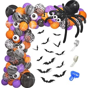Ouddy 156pcs Halloween Balloon Arch Garland Kit, Black Orange Purple Eyeball Confetti Balloons with 3D for $12