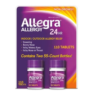 Allegra 180mg 24-Hour Indoor/Outdoor Allergy Relief 55-Tablet Bottle 2-Pack for $30 for members