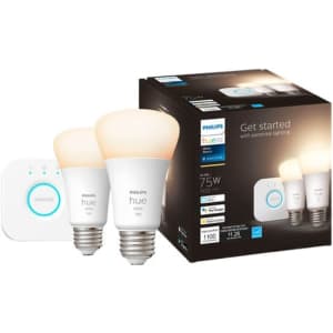 Philips Hue White A19 Bluetooth 75W Smart LED Starter Kit for $35