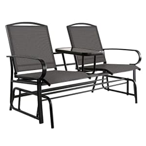 Amazon Basics 2-Person Outdoor Patio Textilene Glider Chair with Tempered Glass Table - Black for $175