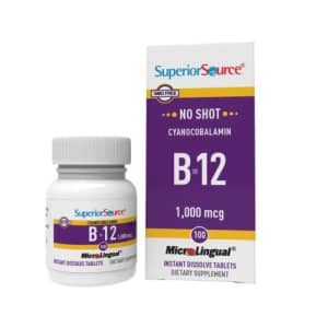Superior Source No Shot Vitamin B12 Cyanocobalamin 1000 mcg, Quick Dissolve Sublingual Tablets, 100 for $11