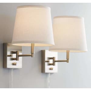 Lanett Brushed Nickel Swing Arm Plug-In Wall Lamp Set of 2 for $100 Lanett Brushed Nickel Swing Arm Plug-In Wall Lamp Set of 2 for $100