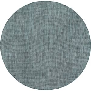 Unique Loom Outdoor Solid Collection Area Rug (6' 1" Round Teal/Navy Blue) for $55