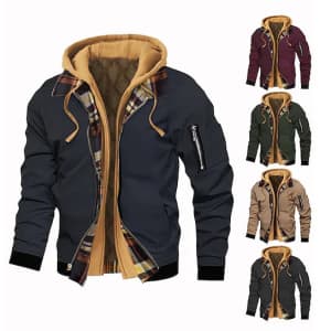 Men's Quilted Fleece Bomber Jacket for $15