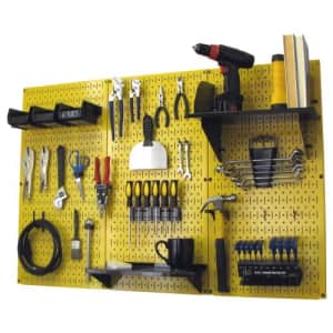 Wall Control 4 ft Metal Pegboard Standard Tool Storage Kit with Yellow Toolboard and Black for $160