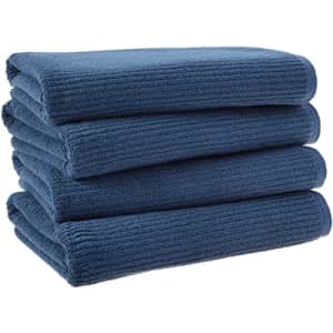 Amazon Aware 100% Organic Cotton Ribbed Bath Towels - Bath Towels, 4-Pack, Navy for $51