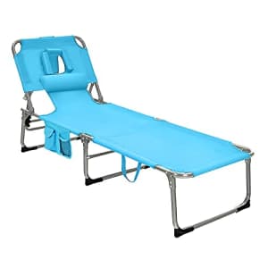 GYMAX Tanning Chair, Folding Beach Lounger with Face Arm Hole, Adjustable Backrest,Side Pocket, for $158